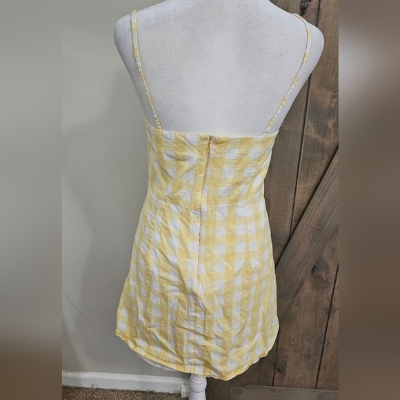 MANGO Gingham Check Bow Mini Thin Strap Dress In Butter Yellow/white. Size SM - Picture 14 of 16